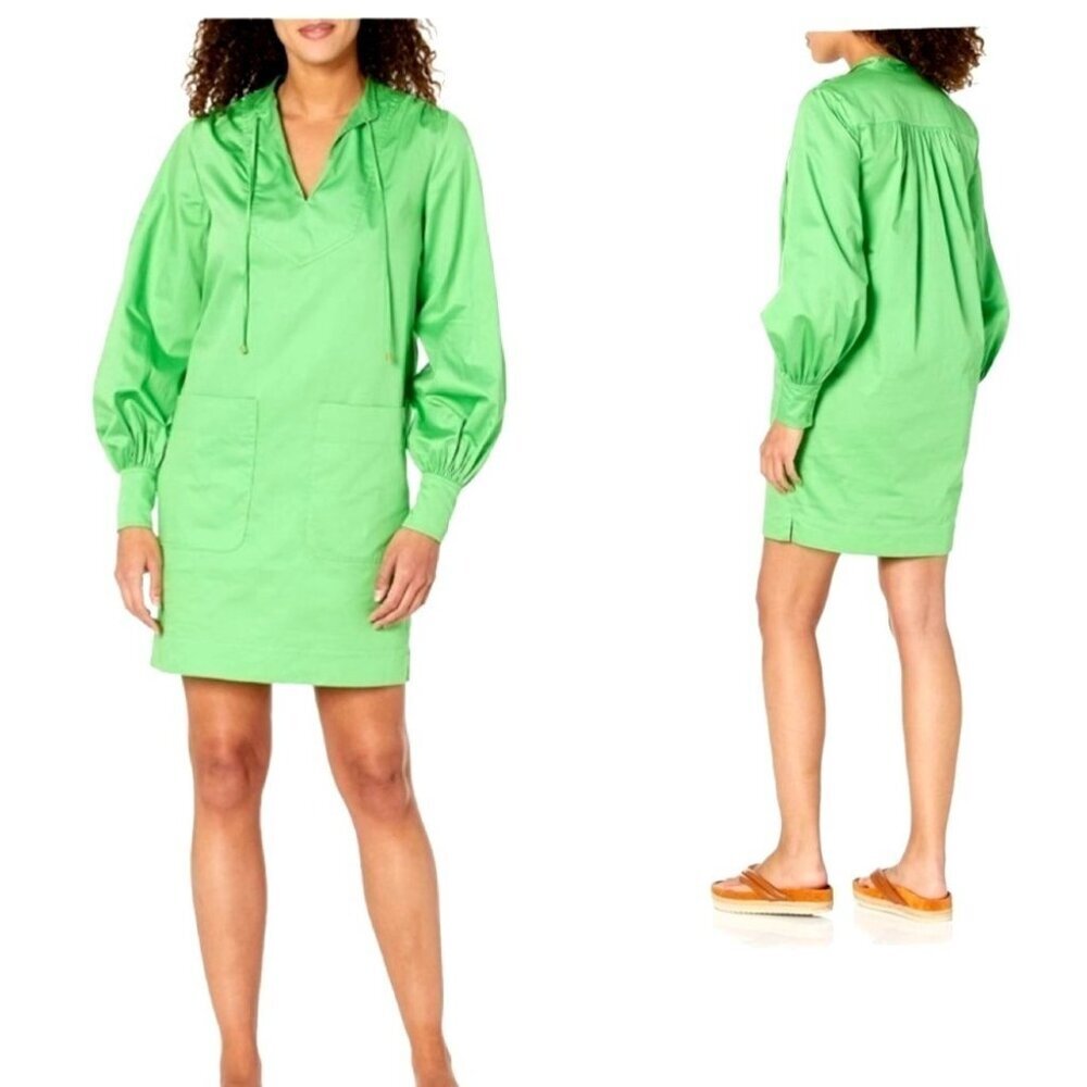 Trina Turk 100% Organic Cotton Green Shirt Dress Pockets Green Dress Size XL